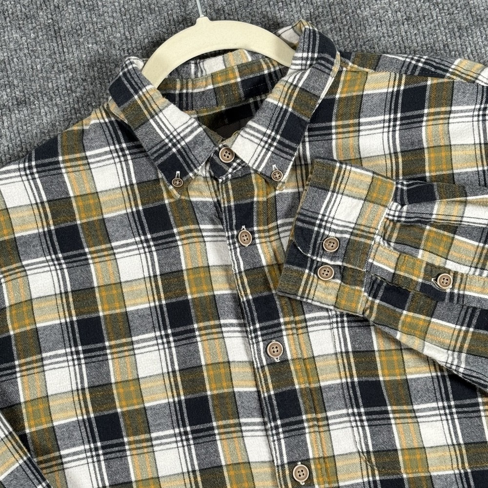 Cabela's Shirt Mens XL Plaid Button Down Blue Yellow Flannel Long Sleeve Casual